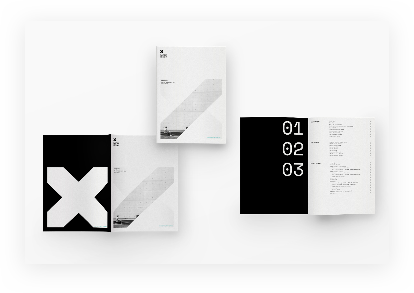 Screenshot of three Xavier Knight pamphlets that are in line with the new Brand Stragtegy
