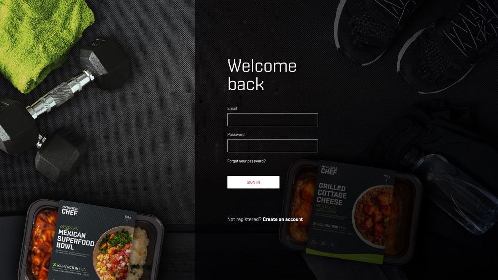 Screenshot of new remodelled login page for My Muscle Chef