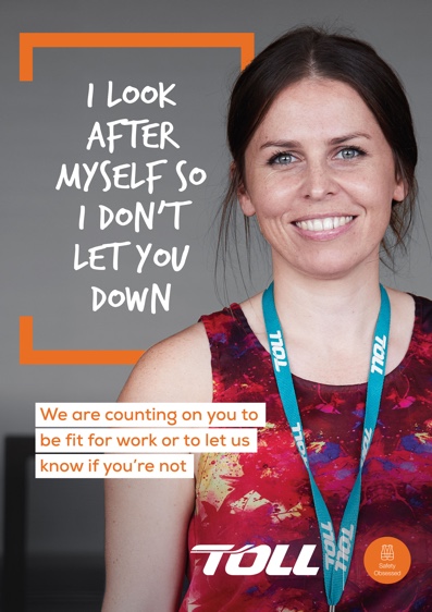 Poster for Toll with a female employee smiling into the camera with the quote 