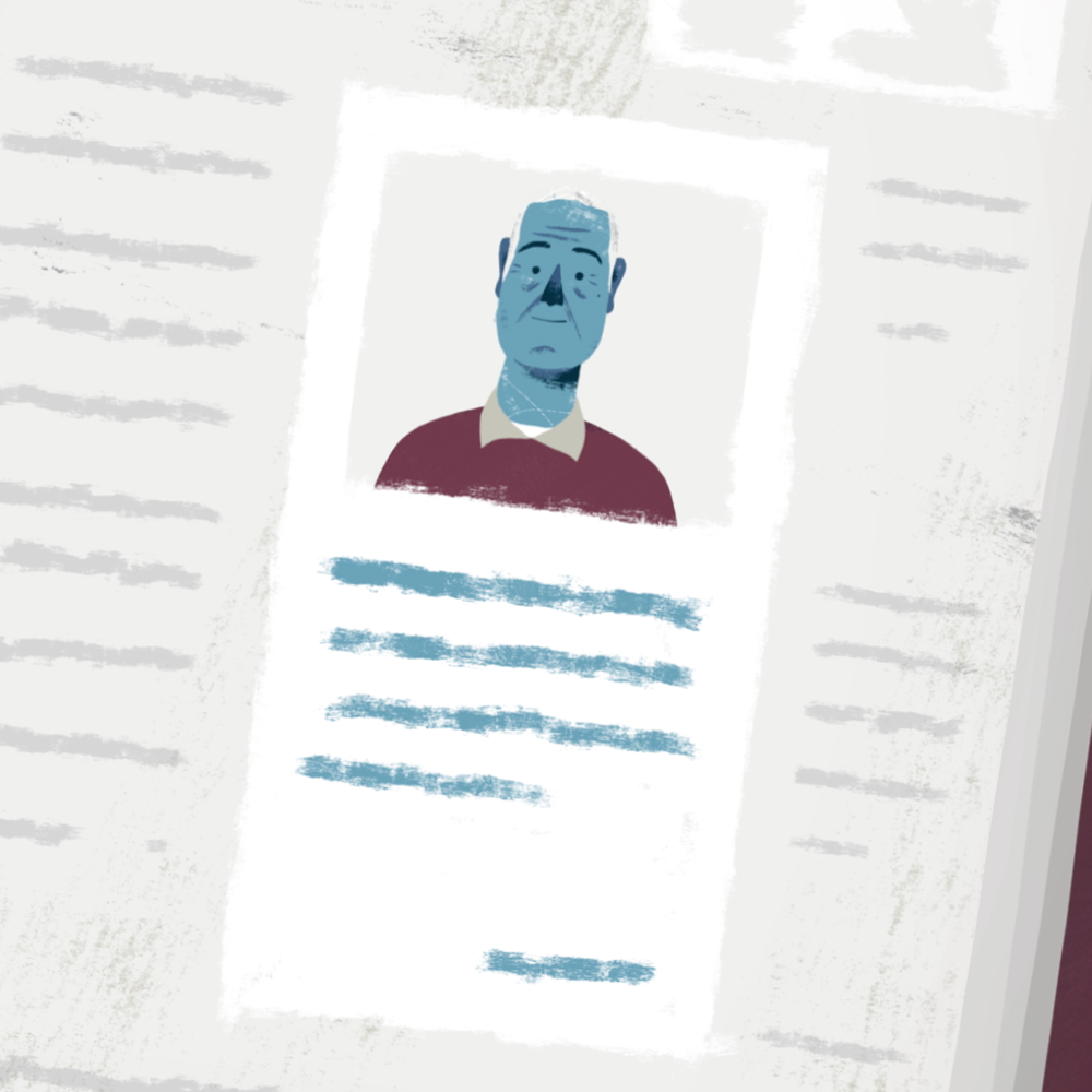 Animation of an obituary in a newspaper of a father