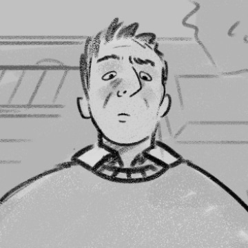 Storyboard of Peter looking down at his dog confused for he Caleb & Brown campaign