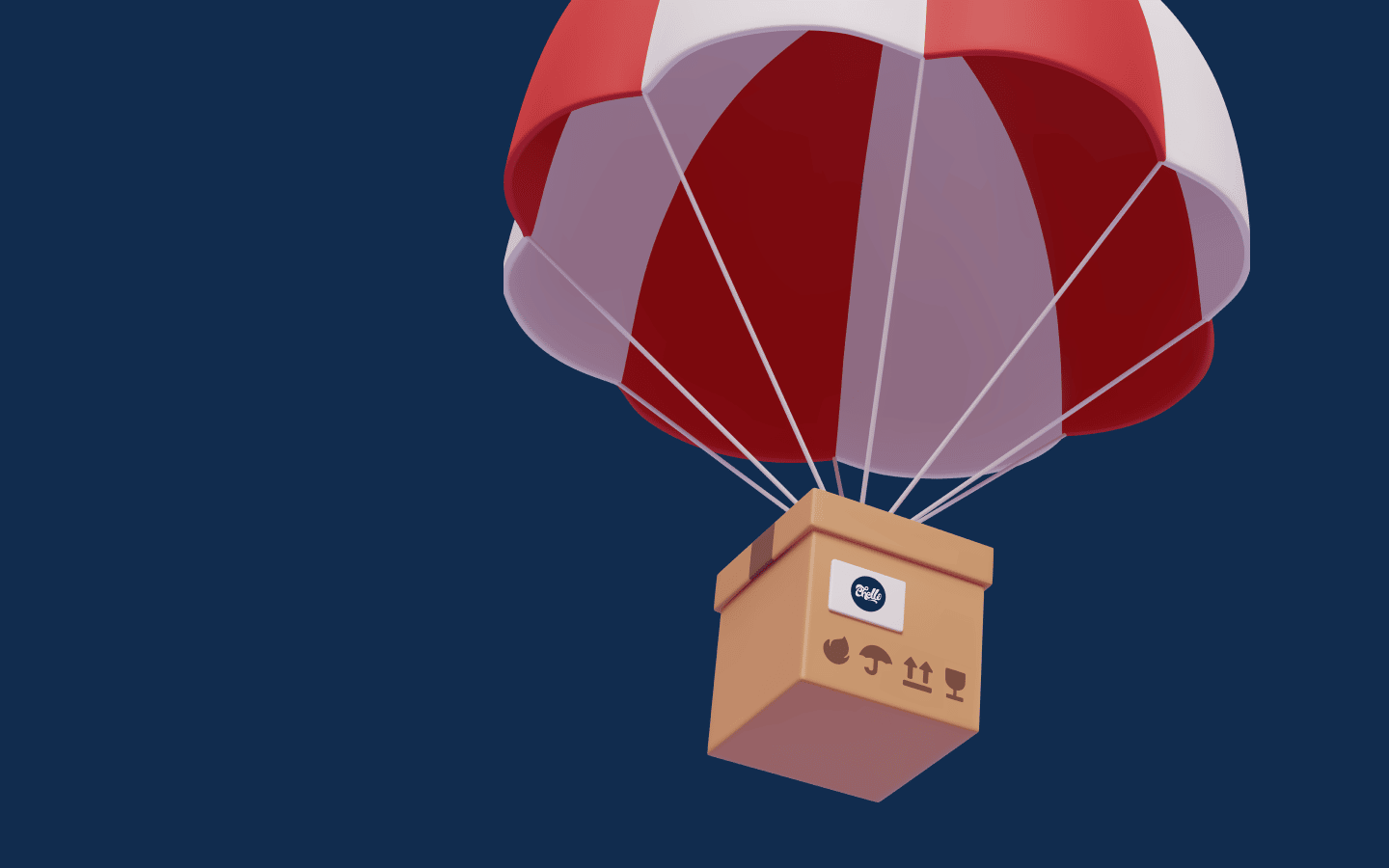 Chello branded filing box floating down on a parachute.